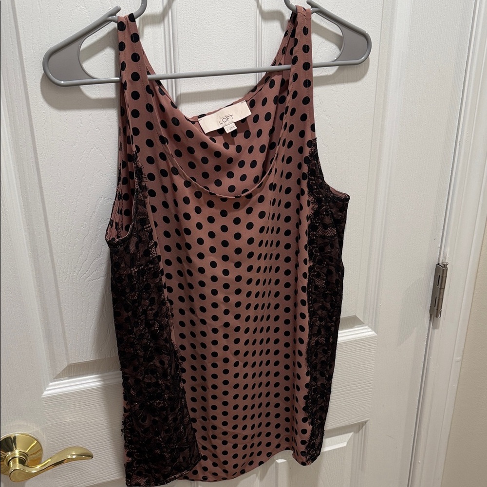 LOFT Sleeveless Top with Black Polka Dots